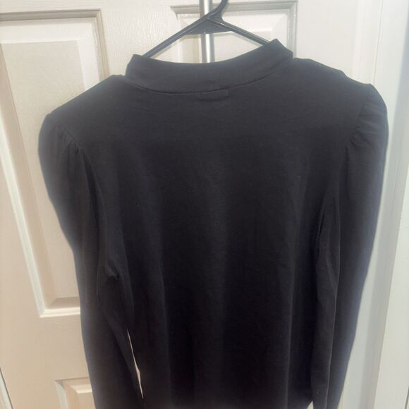 Splash Size Large Black Long Sleeve Shirt Women's Shoulder Ruffles Top Blouse - Picture 3 of 3